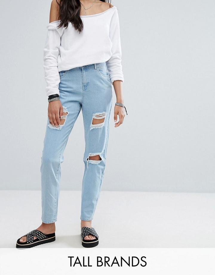 Noisy May Tall Liv Extreme Rip Straight Leg Jeans - Blue