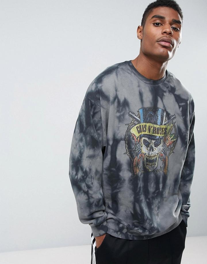 Asos Oversized Sweatshirt With Tie Dye Guns N Roses Print - Gray