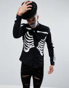 Asos Design Halloween Stretch Slim Shirt With Rib Cage Print - Black