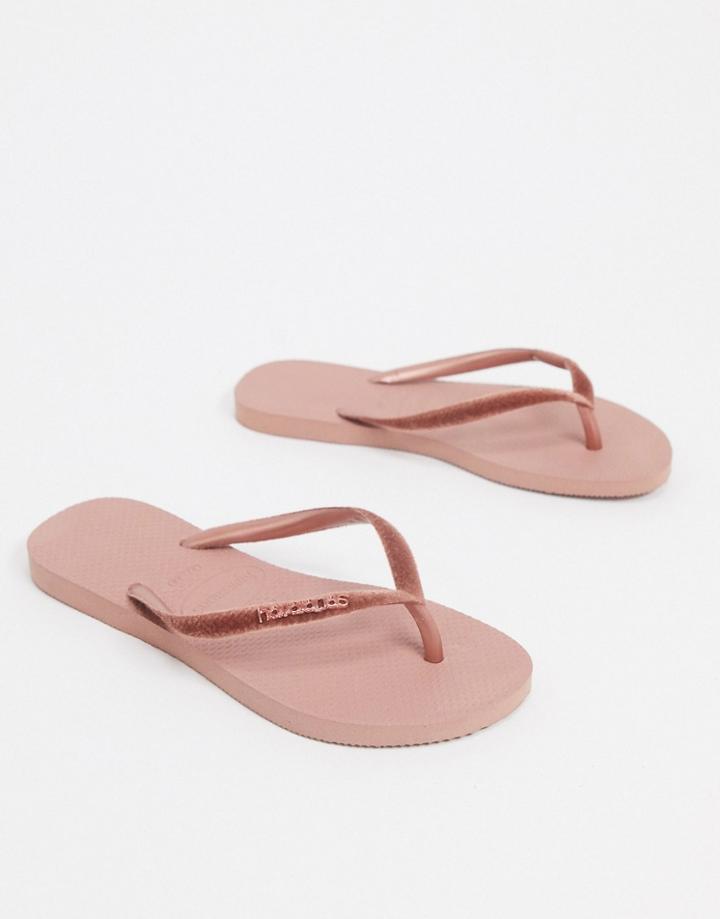 Havaianas Slim Velvet Flip Flops In Rose-pink
