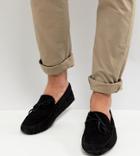 Asos Wide Fit Driving Shoes In Black Suede With Tie Front - Black