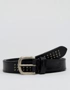 Noose & Monkey Leather Belt With Mini Stud - Black
