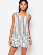 Moon River Printed Shift Dress With Tassles - White