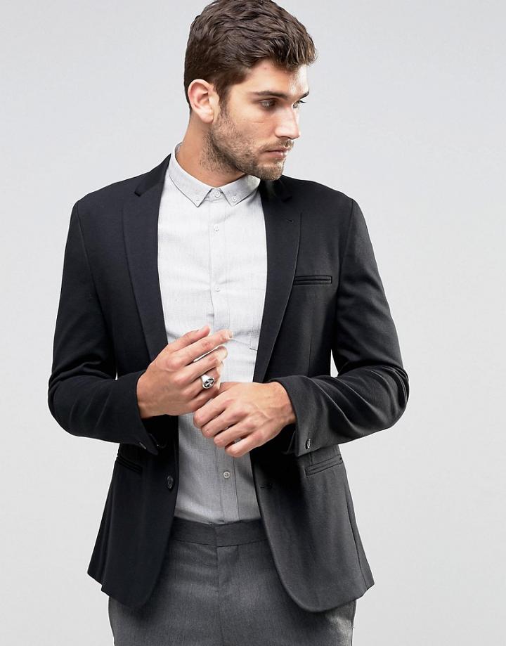 Asos Super Skinny Jersy Blazer In Black - Black