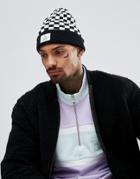 Asos Beanie In Black And White Checkerboard Design - Black