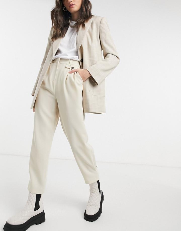 Topshop Twill Pants In Cream-white