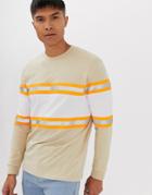 Asos Design Relaxed Long Sleeve T-shirt With Reflective Tape In Beige - Beige