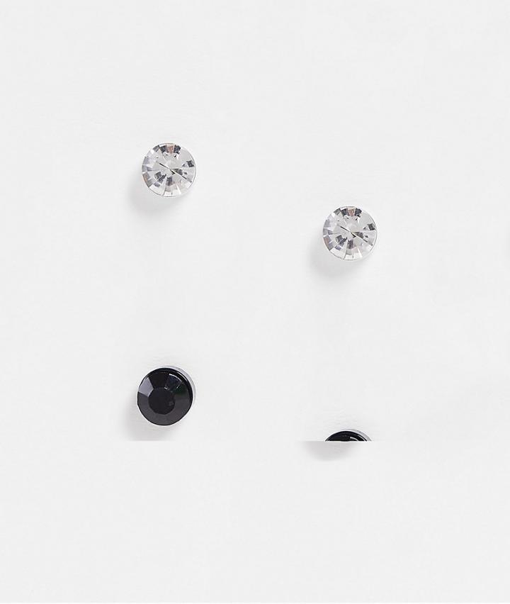 Topman Crystal Stud Earrings 2 Pk-silver