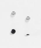 Topman Crystal Stud Earrings 2 Pk-silver