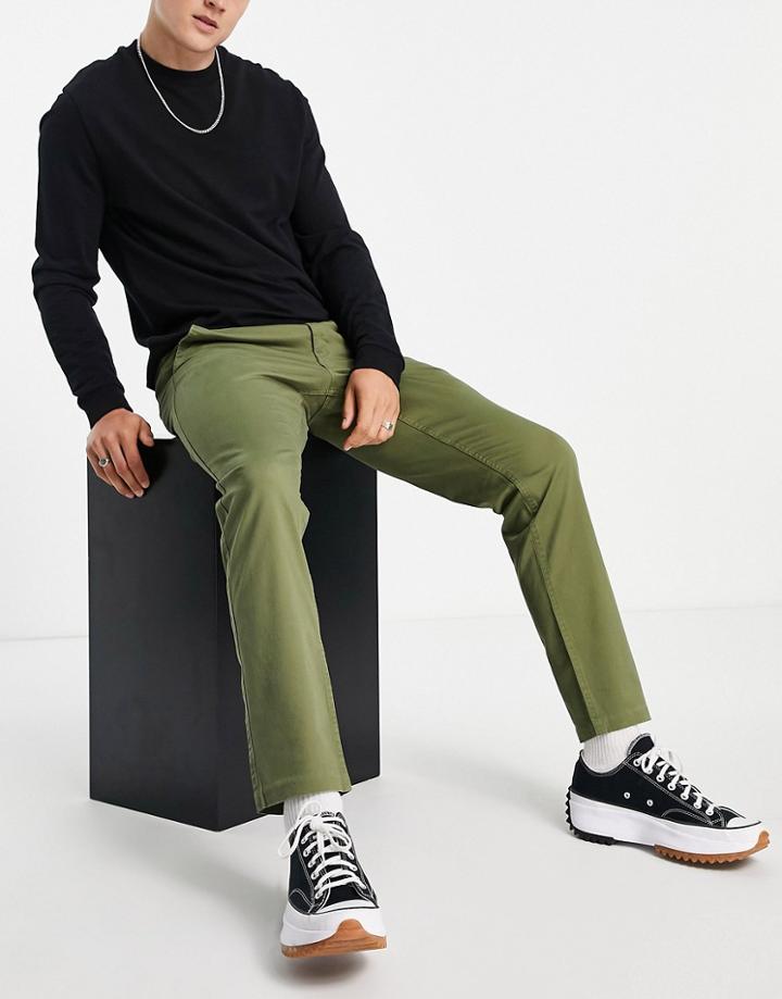 New Look Slim Chino Pants In Khaki-green