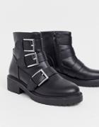 London Rebel Multi Buckle Flat Boots In Black