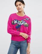 Asos Sweater With Sequin Bird Motif - Pink