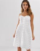 Brave Soul Cami Strap Broderie Anglais Midi Dress - White