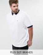 Tommy Hilfiger Plus Contrast Cuff Polo Logo Collar Reverse Slim Fit In White - White