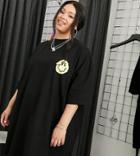 Asos Design Curve Oversized T-shirt Dress In Black With Yellow Face Graphic
