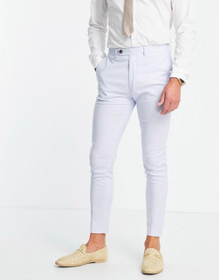 Asos Design Wedding Super Skinny Suit Pants In Pastel Blue Cotton Linen-blues