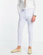 Asos Design Wedding Super Skinny Suit Pants In Pastel Blue Cotton Linen-blues
