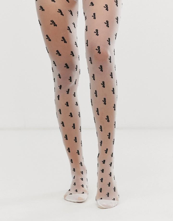 Asos Design Extra Slogan Tights-white