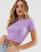 Missguided Slogan Crop Top In Lilac - Purple