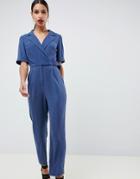 Asos Design Wrap Jumpsuit With Self Buckle-gray