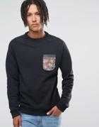 Billabong Crew Neck Floral Pocket Sweat Sweater - Black