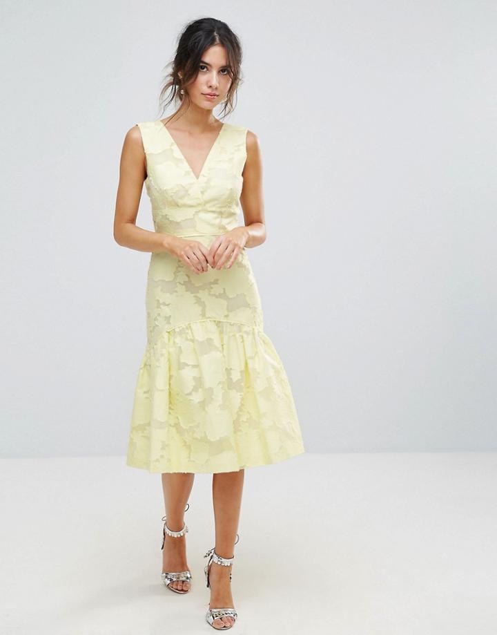 Warehouse Burnout Drop Waist Dress - Yellow