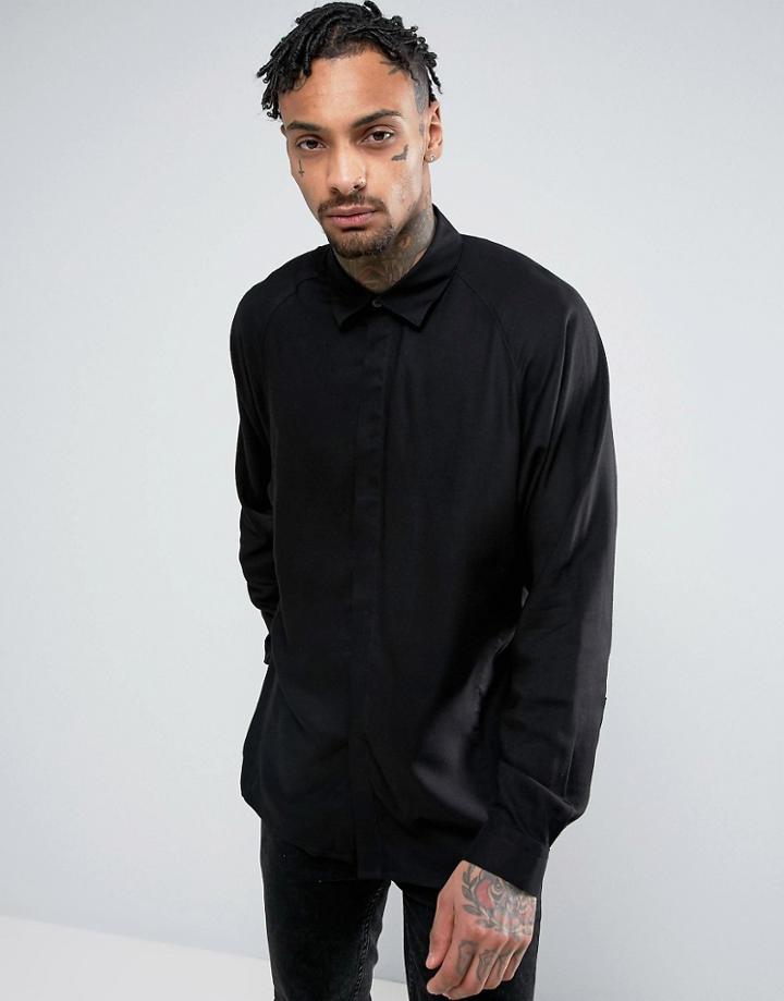 Asos Oversized Viscose Shirt With Batwing Raglan Sleeves - Black