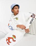Crooked Tongues Oversized Hoodie With Tree Top Multi Print Graphics In White - Part Of A Set
