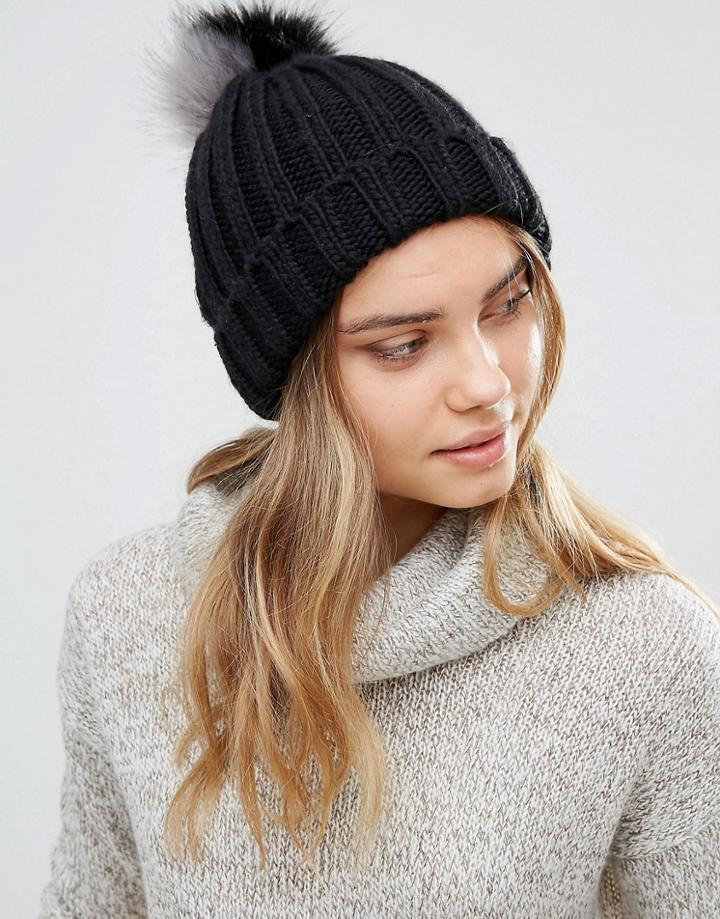 Oasis Fur Pom Beanie - Black