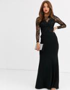 Lipsy Lace Applique Top Maxi Dress In Black