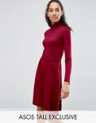 Asos Tall Elastic Waist High Neck Mini Dress - Red