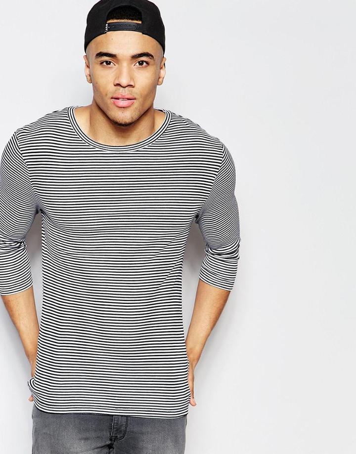 Asos Rib Extreme Muscle Stripe 3/4 Sleeve T-shirt