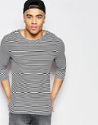 Asos Rib Extreme Muscle Stripe 3/4 Sleeve T-shirt