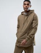 Criminal Damage Olive Tracksuit Hoodie With Curved Hem And Concealed Side Zips - Green