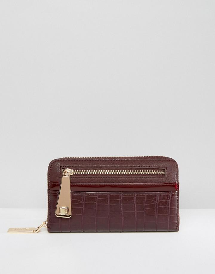 Dune Zip Around Purse With Mock Croc Panel - Red