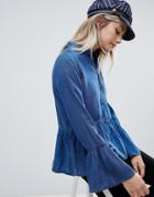 Only Denim Blouse With Volume Sleeve - Blue