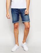 Waven Denim Shorts Straight Fit Hick Dark Blue Raw Hem - Hick Blue