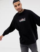 Asos Design Organic Cotton Oversized Long Sleeve T-shirt With Unique Text Print-black
