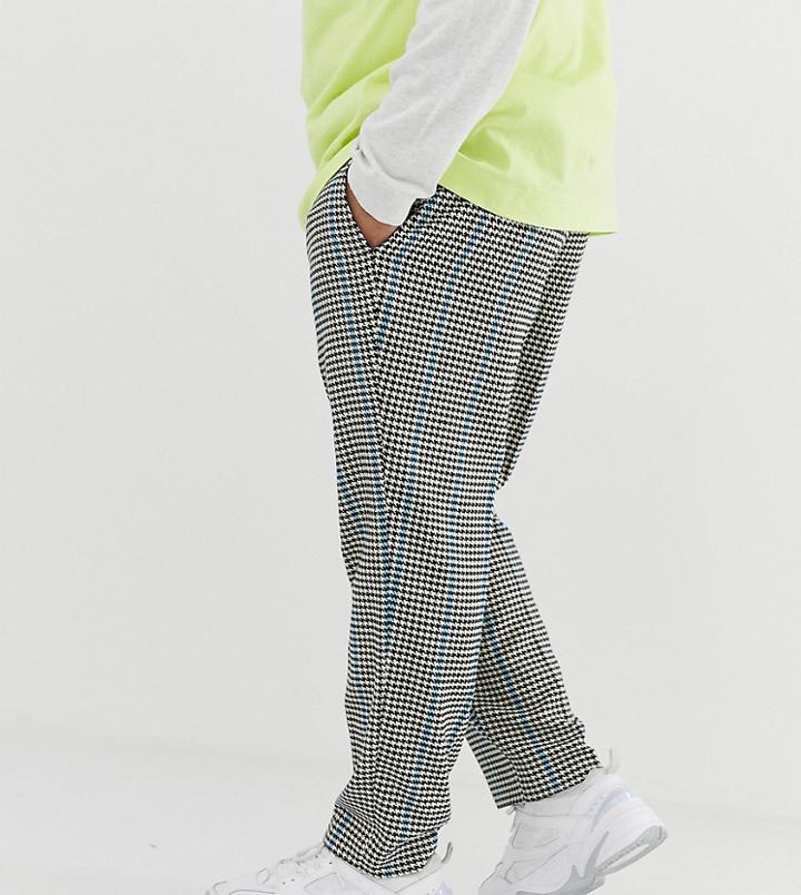 Asos Design Plus Slim Crop Smart Pants In Gray Micro Check With Blue Stripe - Gray