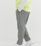 Asos Design Plus Slim Crop Smart Pants In Gray Micro Check With Blue Stripe - Gray