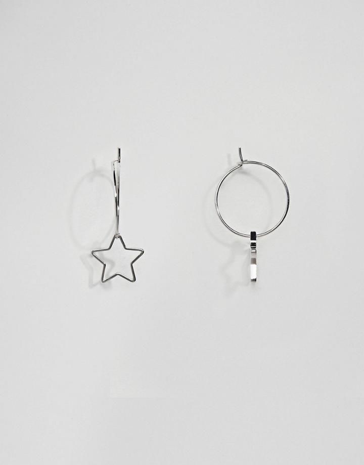 Orelia Star Charm Hoop Earrings - Silver