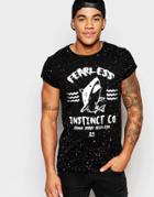 Asos T-shirt With Roll Sleeve And Splatter And Shark Print - Multi