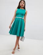 Closet London Sleeveless Dress With Belt - Green