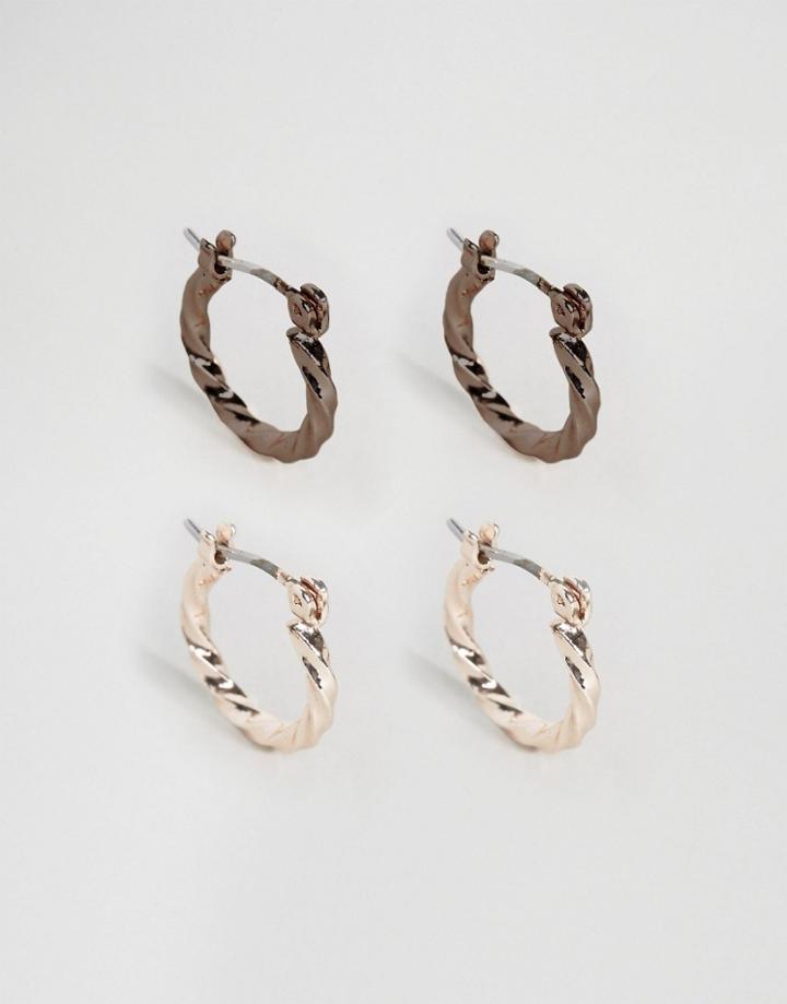 Asos Hoop Earring Pack In Bronze And Rose - Brown