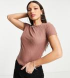 Asos Design Tall Slim Fit T-shirt In Rib In Brown