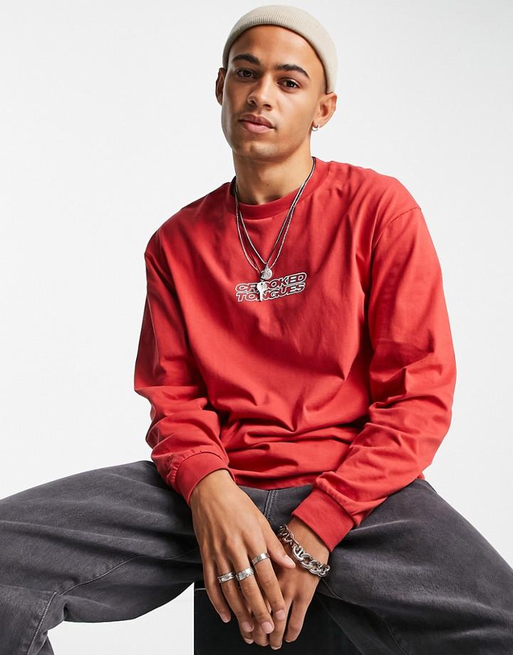 Crooked Tongues Long Sleeve Heavy Weight T-shirt With Logo Print In Red