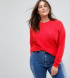Asos Curve Sweater In Fluffy Yarn With Crew Neck - Red