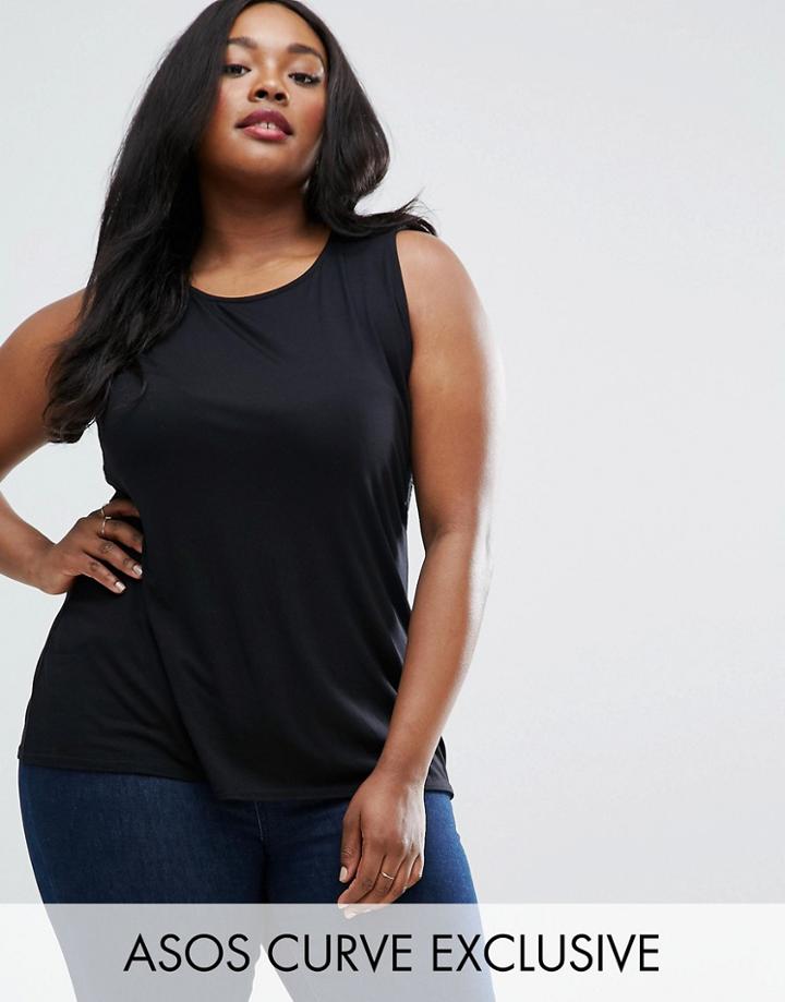 Asos Curve Sleeveless Top With Lace Insert - Black