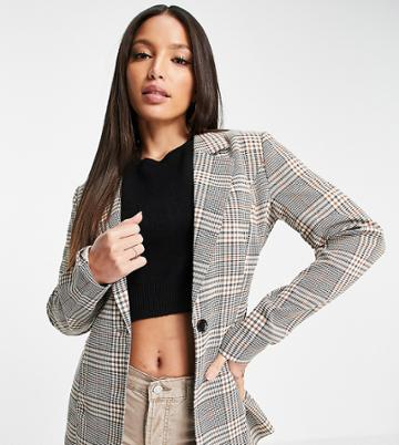 Urban Threads Tall Tailored Blazer In Neutral Plaid-brown