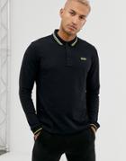 Hugo Dono Long Sleeve Tipped Polo In Black - Black